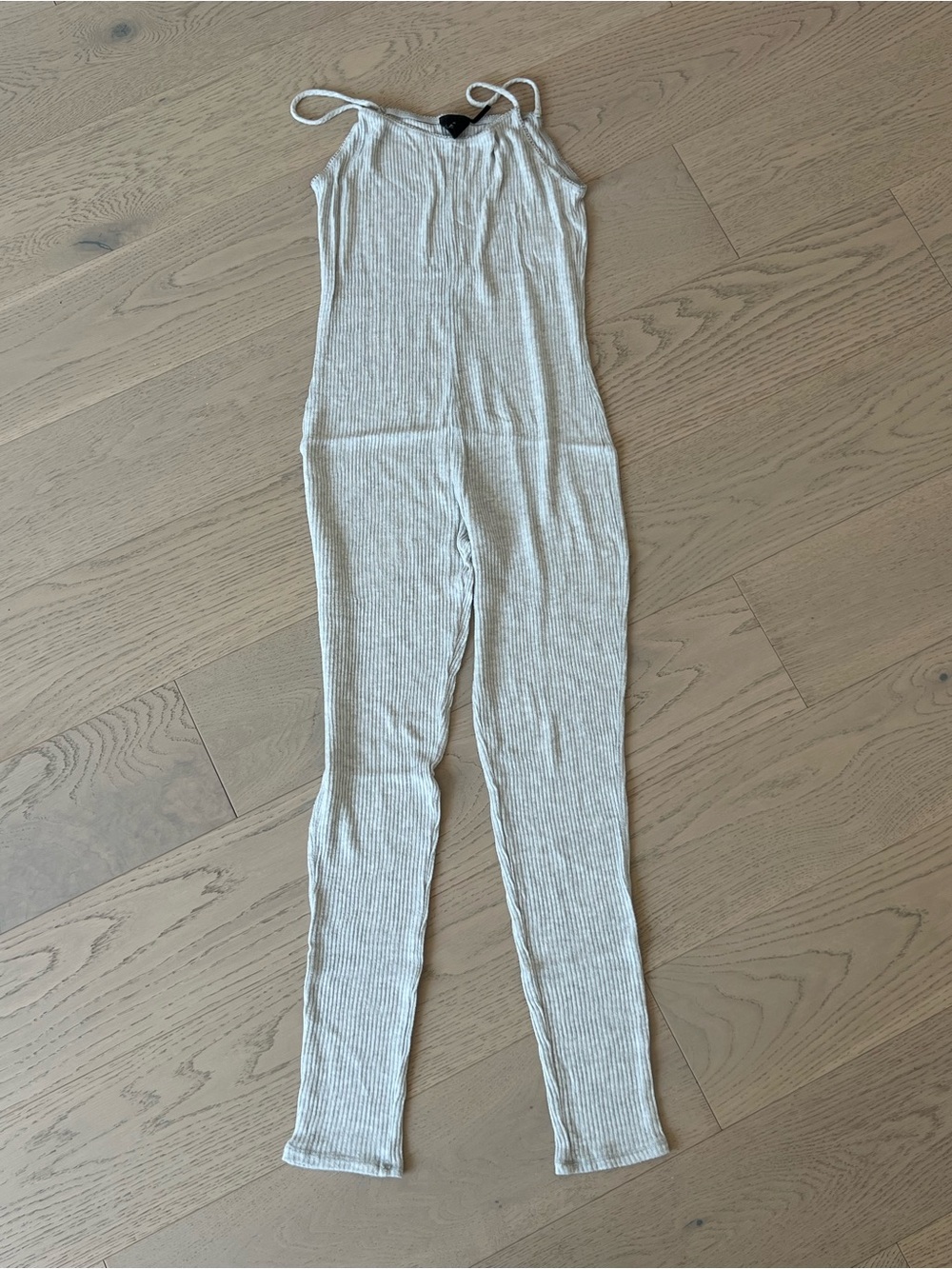Urban Outfitters Ribbed Spaghetti-Strap Jumpsuit in Light Cream